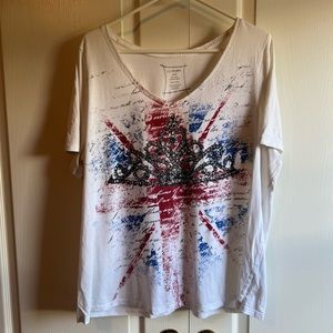 Lane Bryant Union Jack Rhinestone Crown T-Shirt, Size 18/20